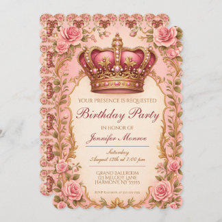 Royal Princess Birthday Party Crown Ornate Invitation