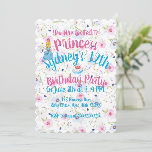 Royal Princess Birthday Party Invite Card (Standing Front)