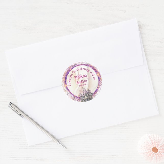 Royal Princess Birthday Party Thank You Classic Round Sticker (Envelope)