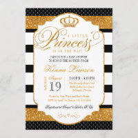 Royal Princess Black White Stripe Gold Baby Shower