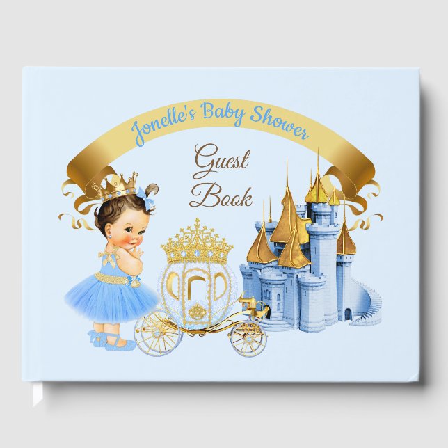 Royal Princess Castle Carriage Blue Gold Girl Guest Book (Front)