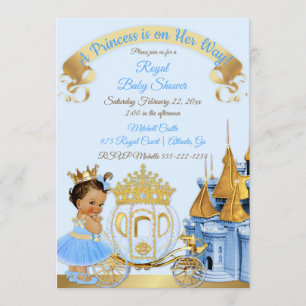 Royal Princess Castle Carriage Blue Gold Girl Invitation