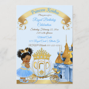 Royal Princess Castle Carriage Blue Gold Girl Invitation
