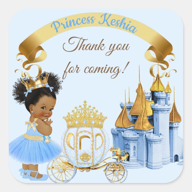 Royal Princess Castle Carriage Blue Gold Girl Square Sticker (Front)
