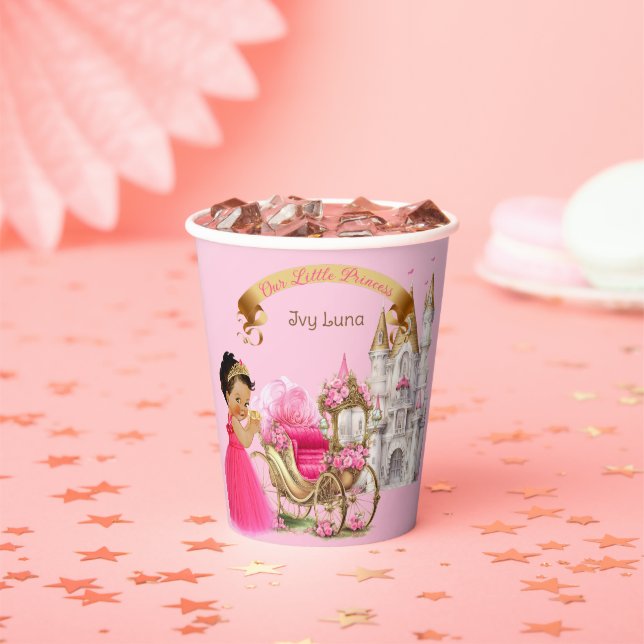 Royal Princess Castle Carriage Pink Gold Girl Paper Cups (Insitu)