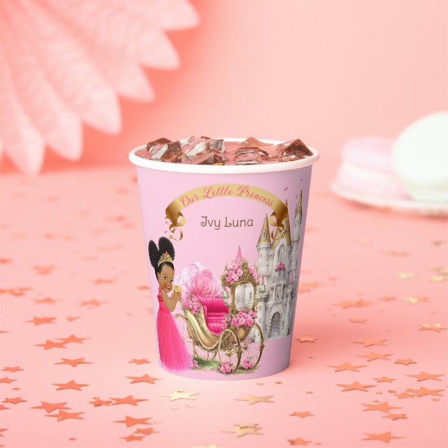 Royal Princess Castle Carriage Pink Gold Girl Paper Cups (Insitu)