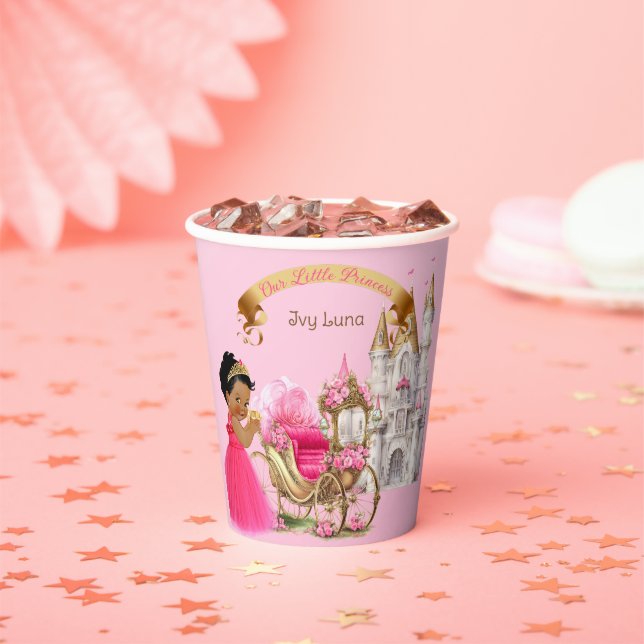 Royal Princess Castle Carriage Pink Gold Girl Paper Cups (Insitu)