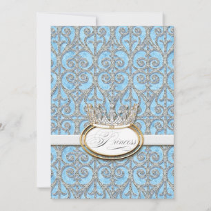 Royal Princess Crown Blue Girl Birth Announcement