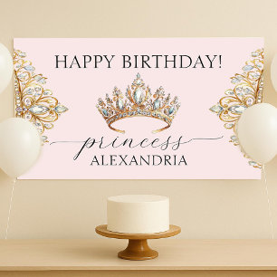 Royal Princess Crown Girl Birthday Party Banner