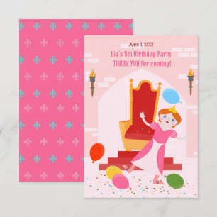 Royal Princess Girl Birthday Party Thank You Card