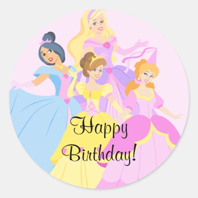 Royal Princess Girls Happy Birthday Sticker (Front)