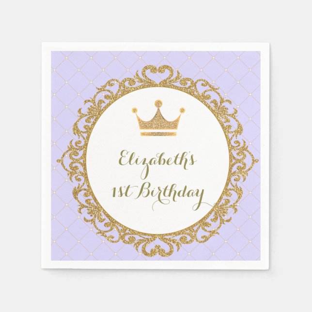 Royal Princess Lavender Purple Gold Birthday Napkin (Front)