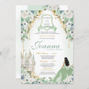 Royal Princess Mint Green & Gold Quinceanera Invitation