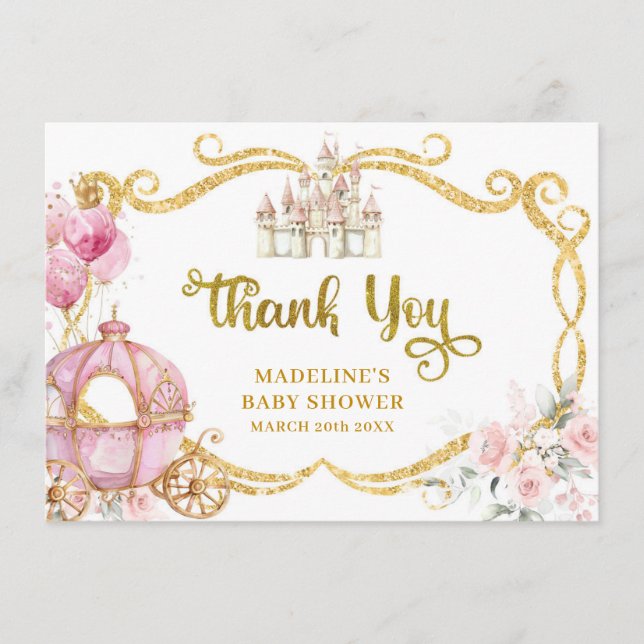 Royal Princess Pink Carriage Thank You Card (Front)
