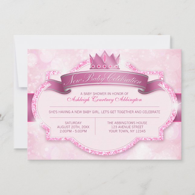 Royal Princess Pink Glitter Baby Shower Invitation (Front)