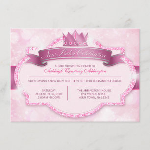 Royal Princess Pink Glitter Baby Shower Invitation