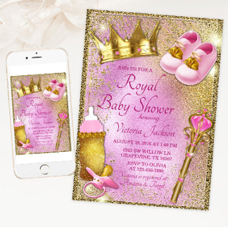 Royal Princess Pink Gold Baby Shower Invitation