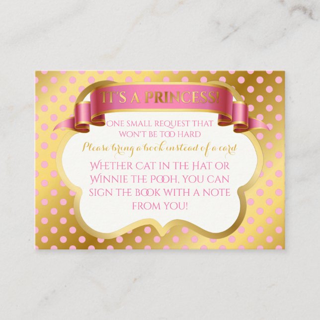 Royal Princess Pink Gold Crown Book Request Enclosure Card (Front)