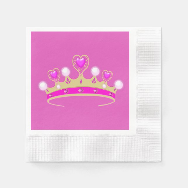 Royal Princess Queen Crown Coronet Party Pink Gold Napkin (Front)