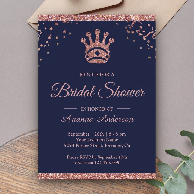 Royal Princess Rose Gold Glitter Bridal Shower Invitation (Creator Uploaded)