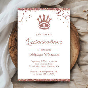 Royal Princess Rose Gold Glitter Quinceanera Invitation