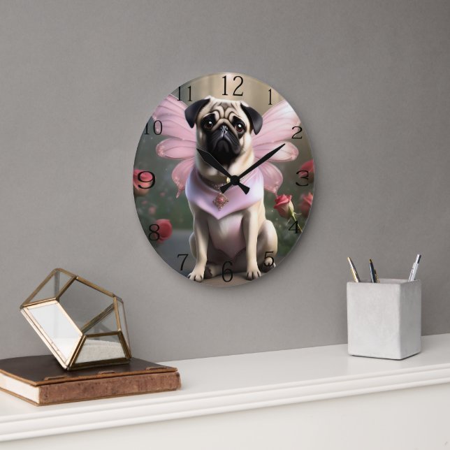 Royal Pug: The Princess Fairy of Enchanted Realms Large Clock (Office)