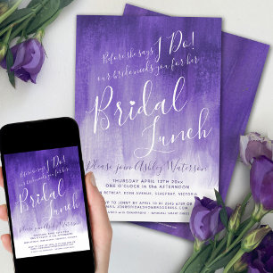 Royal purple abstract art bridal lunch  invitation