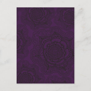 Royal Purple and Black Mandala Pattern Postcard