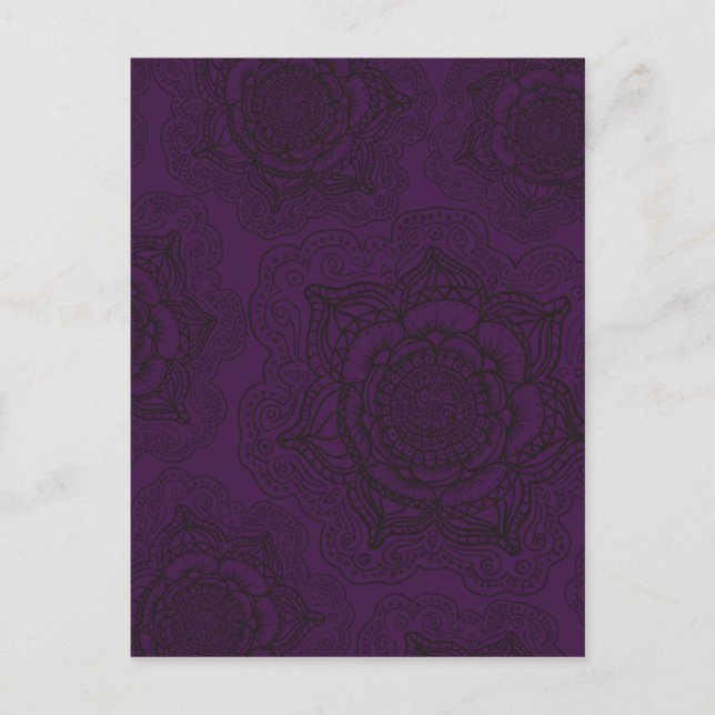 Royal Purple and Black Mandala Pattern Postcard (Front)