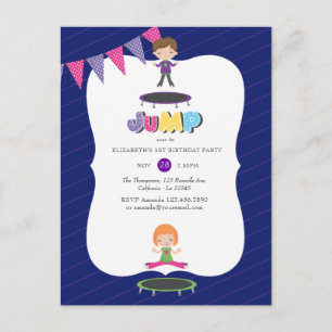 Royal Purple and Blue Trampoline Birthday Party Postcard
