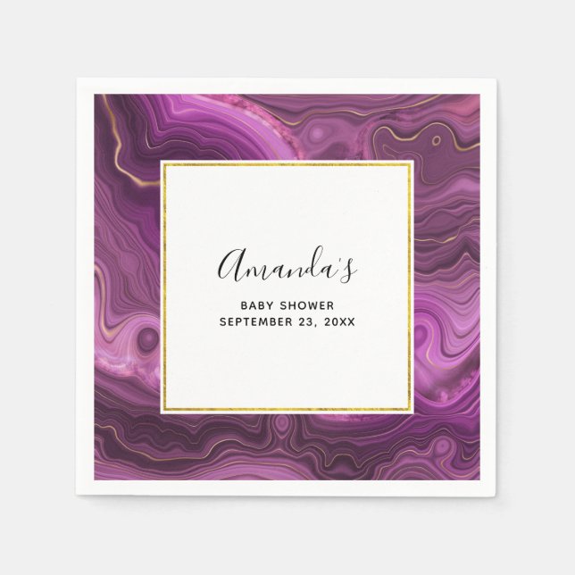 Royal Purple And Gold Agate Abstract Baby Shower Napkin (Front)