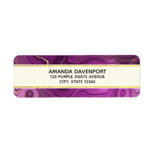 Royal Purple And Gold Agate Abstract Label Return Address Label