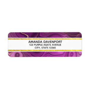 Royal Purple And Gold Agate Abstract Return Address Label