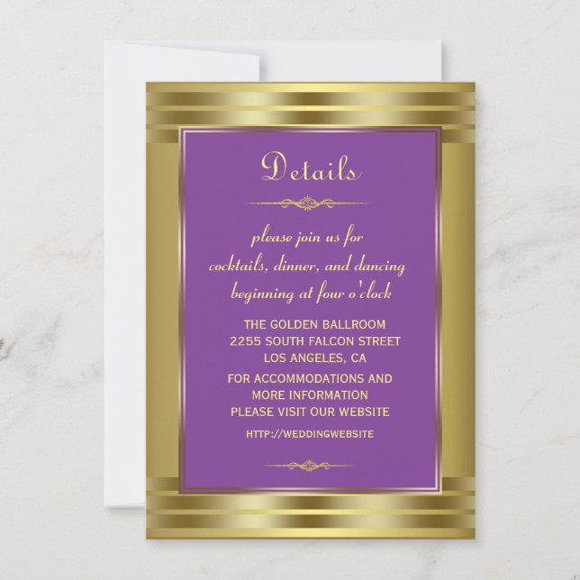 Royal Purple and Gold Baby Wedding Details Invitation (Front)