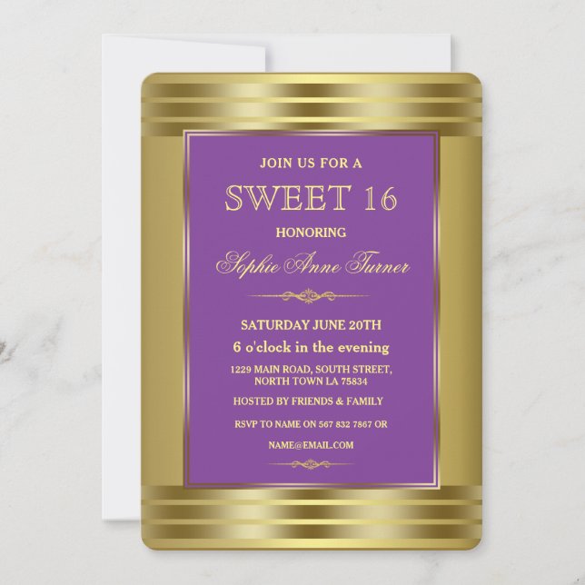 Royal Purple and Gold Birthday Party Invite (Front)