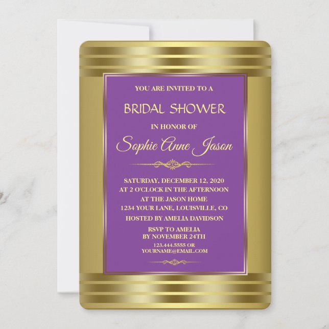 Royal Purple and Gold Bridal Shower Invitation (Front)
