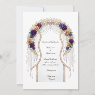 Royal Purple and Gold Floral Arch Wedding Invitation