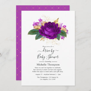 Royal Purple and Gold Floral Drive By Shower Invitation