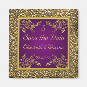Royal Purple and Gold Floral Save the Date Magnet