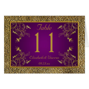 Royal Purple and Gold Floral Table Number Card