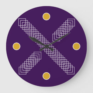 Royal Purple and Gold Geometric Art Deco Large Clock