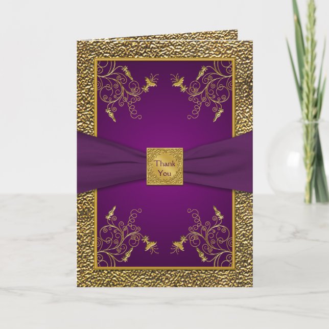 Royal Purple and Gold Thank You Card (Front)