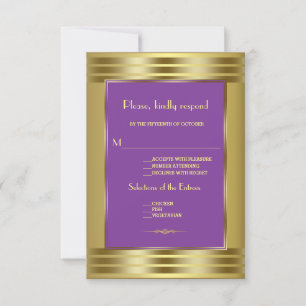 Royal Purple and Gold Wedding RSVP Card