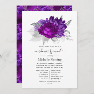 Royal Purple and Silver Floral Shower by Mail Invitation