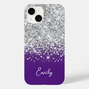 Royal Purple and Silver Glitter Glam Case-Mate iPhone 14 Case