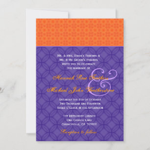 Royal Purple and Tangerine Damask Wedding G501 Invitation