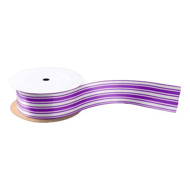Royal purple and white candy stripes satin ribbon (Spool)