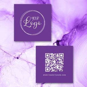 Royal Purple and White Logo Minimalist QR Code Square Business Card