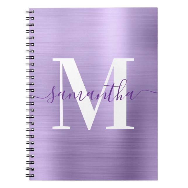 Royal Purple and White Monogram Pale Shimmer Notebook (Front)