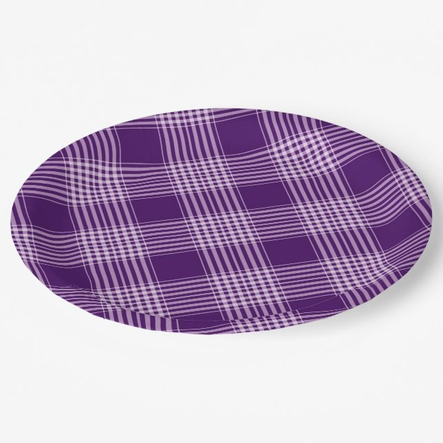 Royal Purple And White Plaid Paper Plate (Angled)
